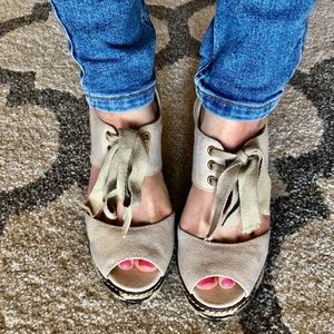 Tory Burch nude canvas wedges